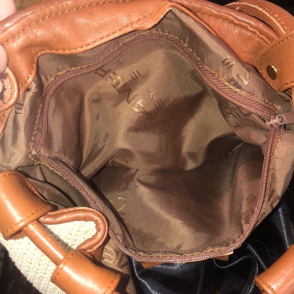 SHARIF AMERICANA Knit Leather Accent Drawstring Bucket Backpack Sling Bag - Picture 14 of 17